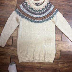 Lulus xs oversized sweater mini dress cream w/ boho colorful collar soft acrylic